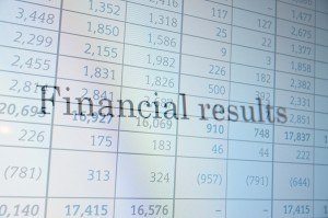 Inscription "Financial results" on PC screen. Financial concept.