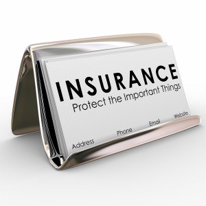 Insurance - Protect the Important Things words on business cards in a holder for a sales person or agent selling policies and coverage for auto, life, homeowner or medical