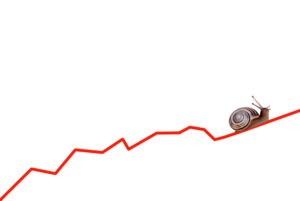 isolated line graph with a snail showing slow sales