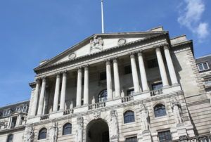 London, England - August 21st, 2014: The Bank of England in Central London. Founded in 1694, the bank's stated mission is to promote the good of the people of the United Kingdom by maintaining monetary and financial stability.