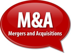 word speech bubble illustration of business acronym term M&A Mer