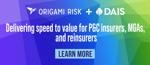 Graphic with the title: Origami Risk + Dias. Delivering speed to value for P&C insurers, mgas, and reinsurers. Learn more.