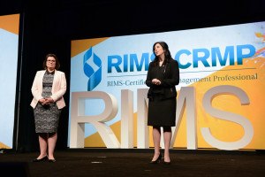 Mary Roth, CEO of RIMS (left) and RIMS President Julie Pemberton kicked off the annual meeting for risk management professionals. It's estimated more than 10,000 are in attendance at the event, which ended Wednesday. 