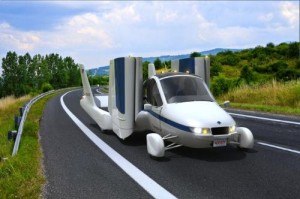 The Terrafugia Transition(R) Roadable Aircraft on its way to the 2012 New York Auto Show.  (PRNewsFoto/New York International Auto Show)