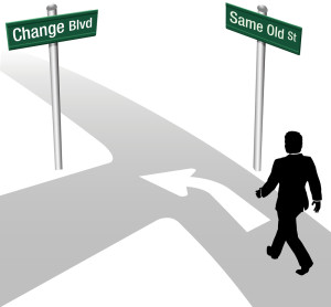 Business person decision to go same old way or change choose new