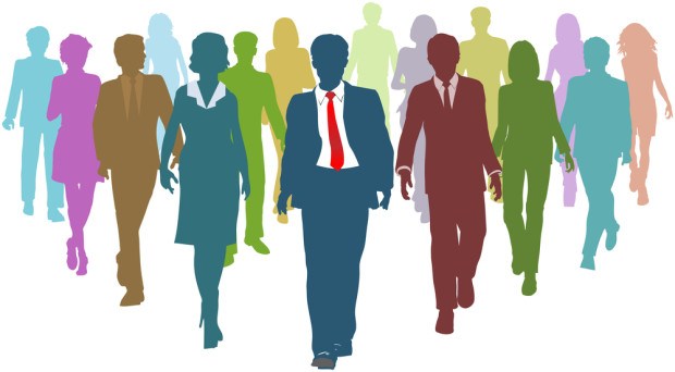 Diverse business people human resources silhouettes follow a team leader