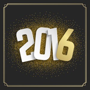 Happy New Year 2016 Greeting card and Golden Sparkles Confetti. Good for Party Poster, Banner or Invitation Design. Numbers 2016, New Year 2016, Happy New Year Vector. Vector Background.
