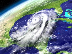 Huge hurricane Matthew in Caribbean approaching Florida in America. 3D illustration. Elements of this image furnished by NASA