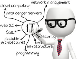 Smart IT programmer drawing information technology diagram