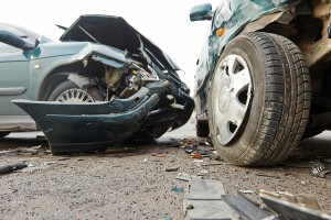 car crash accident on street, damaged automobiles after collisio