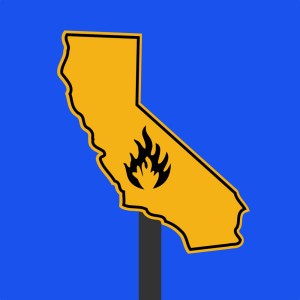 fire symbol on California map sign illustration