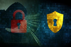 cyber security with binary code lock hacker